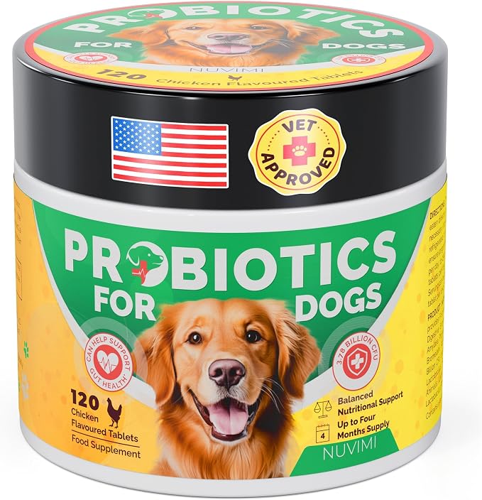 Probiotics for Dogs - Dog Probiotic & Prebiotic Tablets - Digestive Support Supplement for Gut Health, Tummy Relief, Itching, Diarrhea, Allergies, Bad Breath - 120 Chicken Flavor