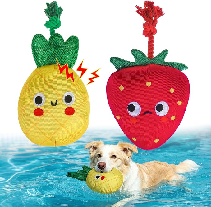 BEAUTYZOO Floating Dog Pool Toys, 2-Pack, Strawberry & Pineapple