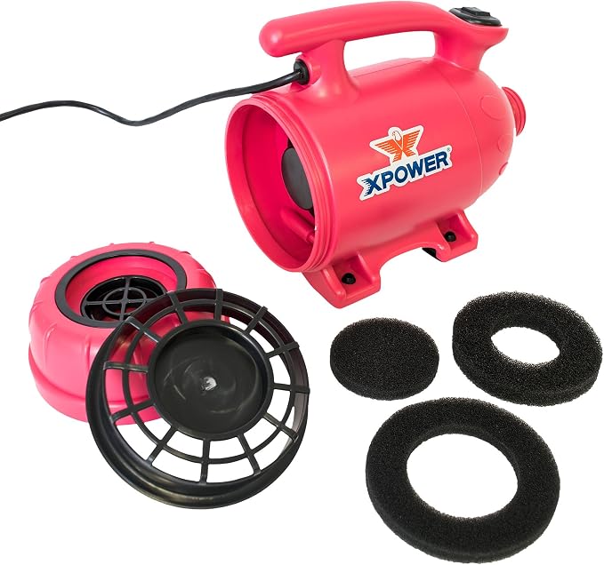 XPOWER B-2 2 HP Pro-At-Home 2-in-1 Pet Force Dryer & Vacuum, Pink, 13" x 9" x 6"