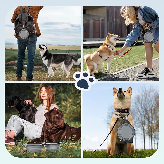 Pawaboo 2-in-1 Collapsible Dog Bowl, 450ml, Gray