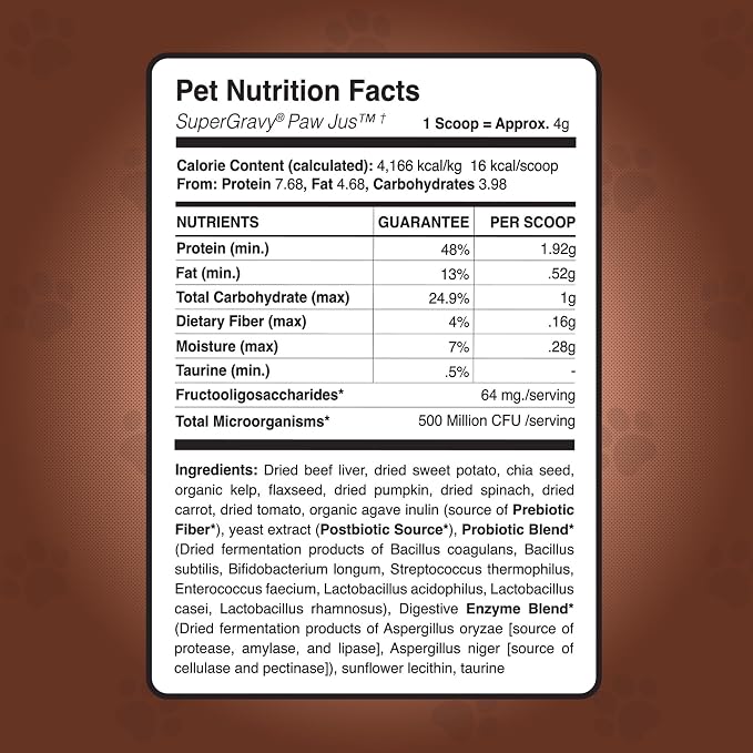 CLEAR CONSCIENCE PET® Paw Jus SuperGravy® Dog Food Topper Hydration Broth Mix Greek Yogurt Cheese Blend Kibble Seasoning Probiotics Prebiotics Enzymes Taurine 9 oz. 60 Scoop, All Life Stage
