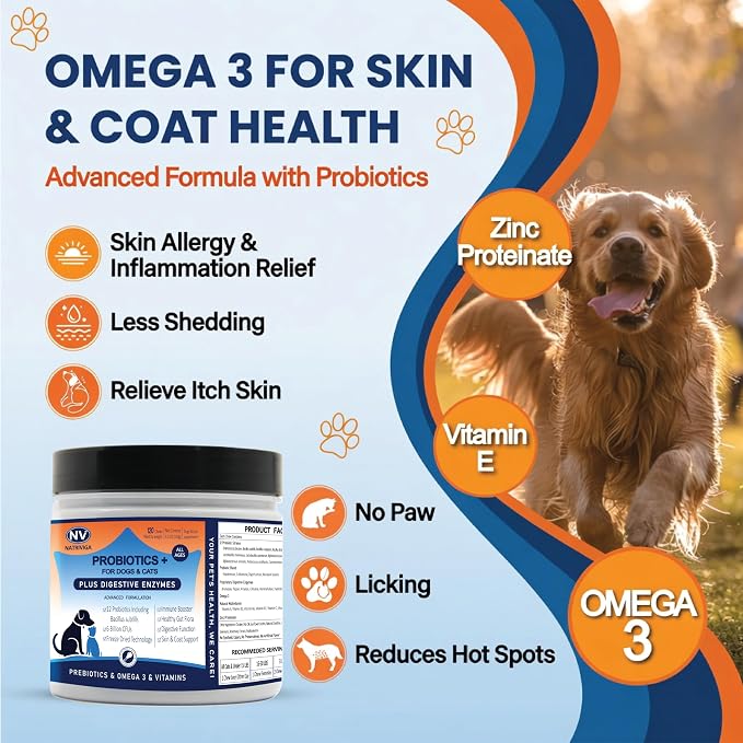 Freeze-Dried Probiotics for Dogs - Support Gut Health, Itchy Skin, Allergy, Immunity, Yeast Balance - Plus Digestive Enzymes, Omega-3, Zinc & Prebiotics - Reduce Diarrhea, Gas - (Chicken, 120 Chews)