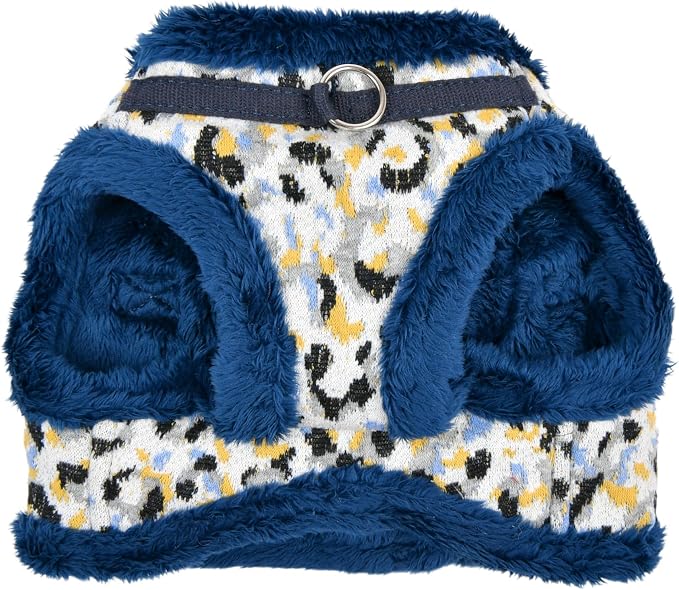 Puppia Huxley Vest Dog Harness Step-in Warm Winter Leopard Pattern for Small and Medium Dog, Blue, Large
