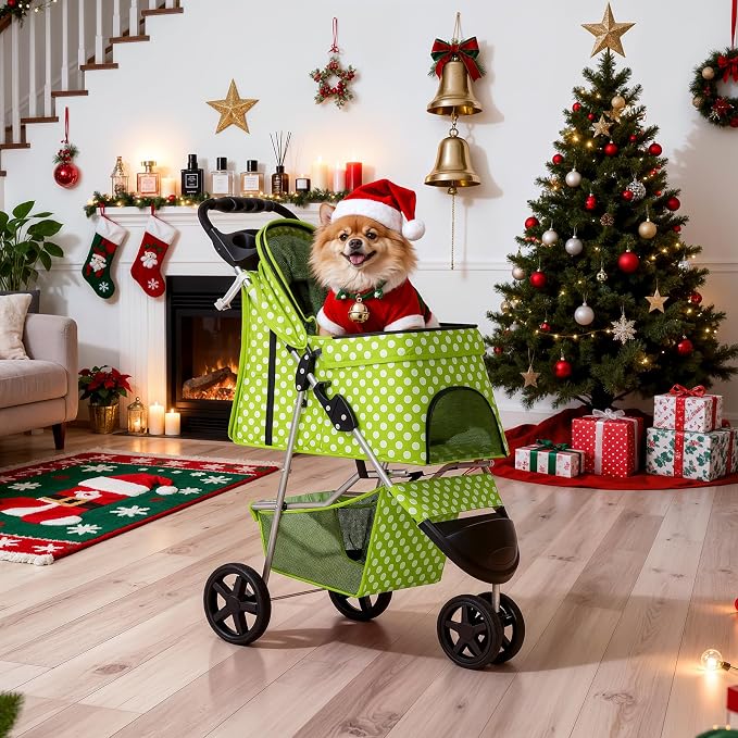 MoNiBloom 3-Wheel Foldable Pet Stroller - Lawn Green