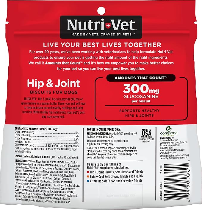 Nutri-Vet Hip & Joint Dog Biscuits, Dog Treats, 300mg Glucosamine, 6 lb Bag