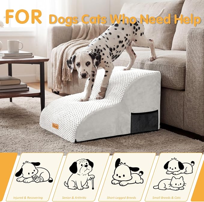Topmart High Density Extended Foam Dog Ramp&Steps 2 Tiers,11.8" High,Non-Slip Dog Stairs,Soft Foam Pet Ladder with Removable Cover,Best for Injured,Older Cats,Pets with Joint Pain