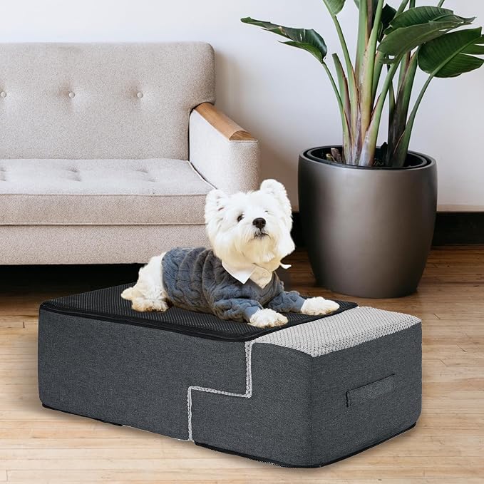 Dog Stairs for Couch Sofa and Bed, 4-Step Foam Pet Stairs 18 Inch H, Dog Steps for Small Dogs Cats Puppies, High-Density Foam Pet Ladder with Washable Cover Non-Slip Bottom, Gray