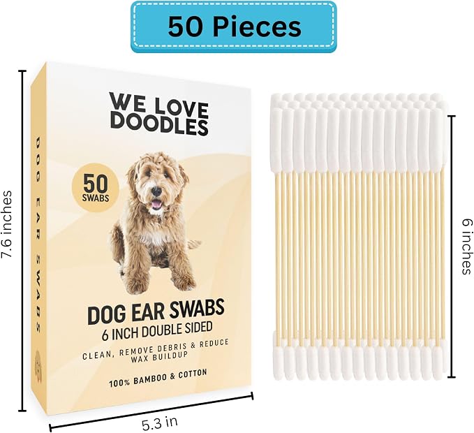 We Love Doodles Long Cotton Dog Ear Swabs, Double Sided