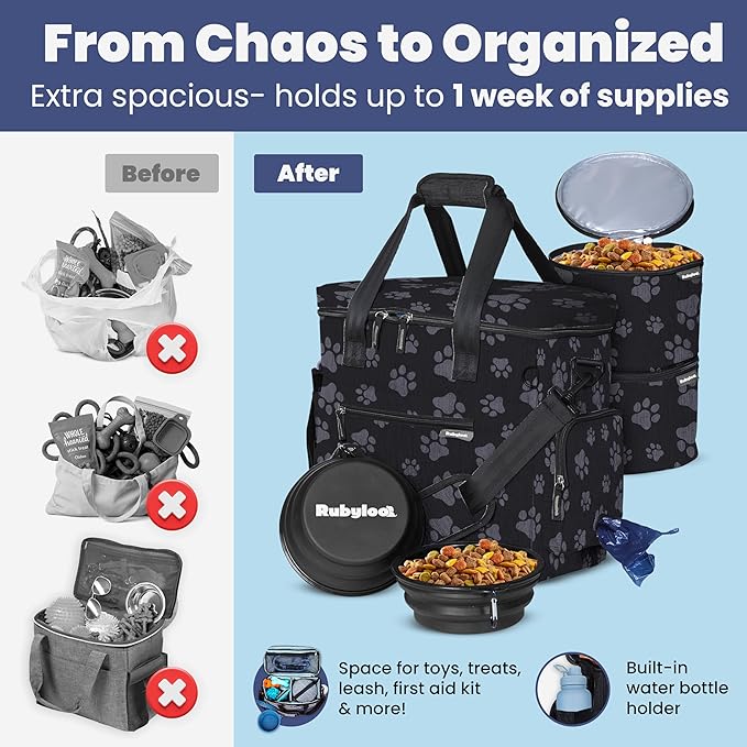 The Original Doggy Bag Dog Travel Kit with Bowls & Food Containers, Paw Print