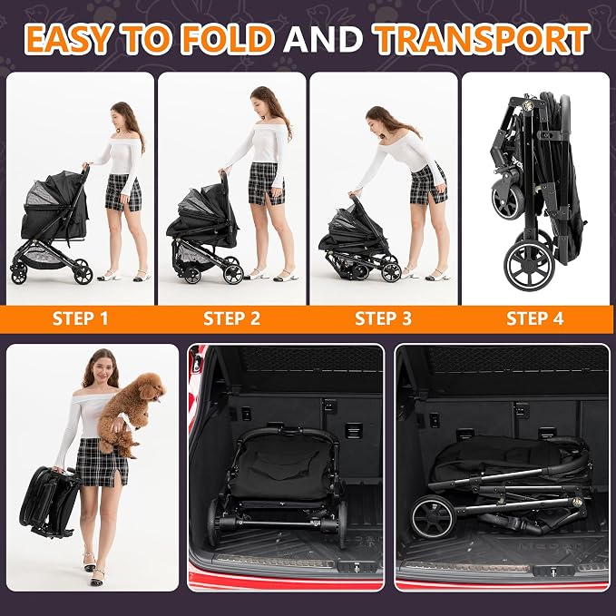 Kenyone Medium Dog Stroller - Up to 55lbs, No Zip Entry