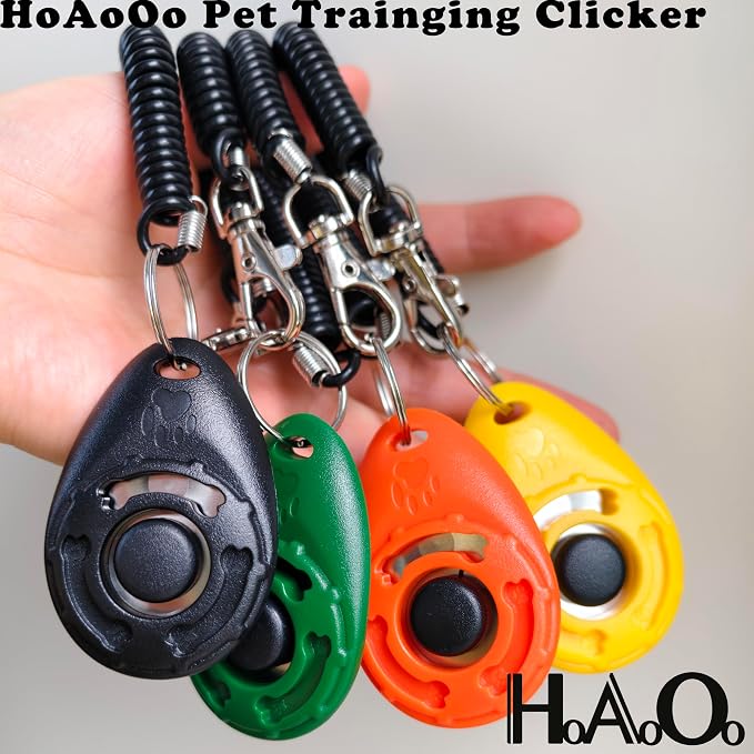 Pet Training Clicker with Wrist Strap, Black & Deep Green & Tangerine & Yellow