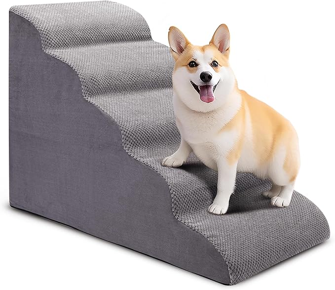 CiWiVOKi Dog Stairs for Bed and Couch, Non-Slip 5-Step Pet Stairs, 24" High Sofa Foam Dog Ramp - Best for Small Pets, Dogs and Cats with Joint Pain