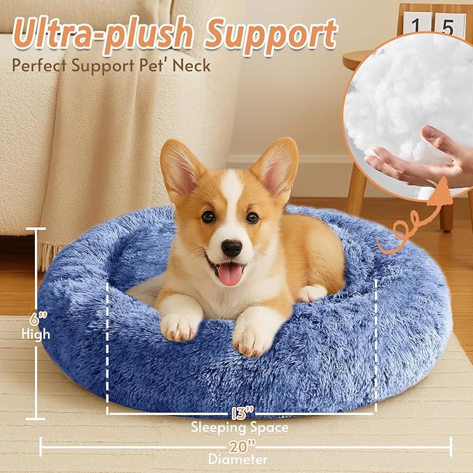 JOLLYVOGUE 20" Calming Donut Dog & Cat Bed, Navy Blue