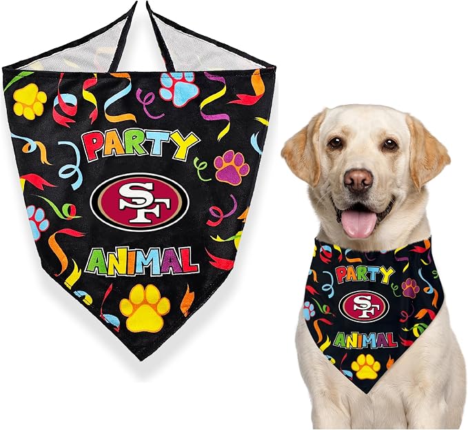 NFL San Francisco 49ers Pet Birthday Bandana, NFL Dog Birthday Party Set and Costume, Licensed Dog & Cat Birthday Party Scarf, Football Team Pet Outfit, Puppy Bday Accessory, Size Small/Medium