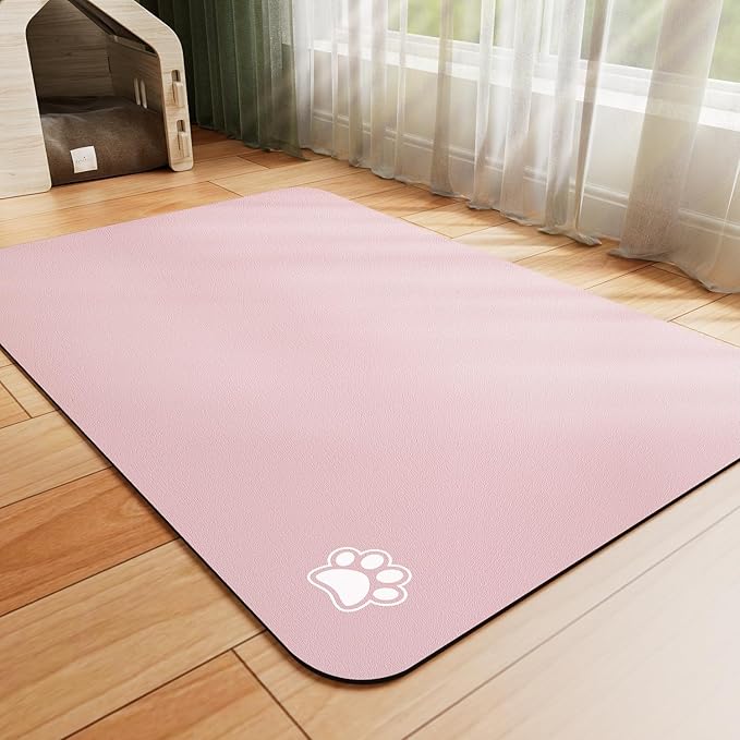 HotLive Dog Food Mat - Absorbent Cat Mat for Food and Water, No Stains Pet Feeding Bowl Mat, Easy to Clean Pet Placemats, Quick Dry Dog Water Dispenser Mat for Messy Drinkers | Paw Pink 18"x28"
