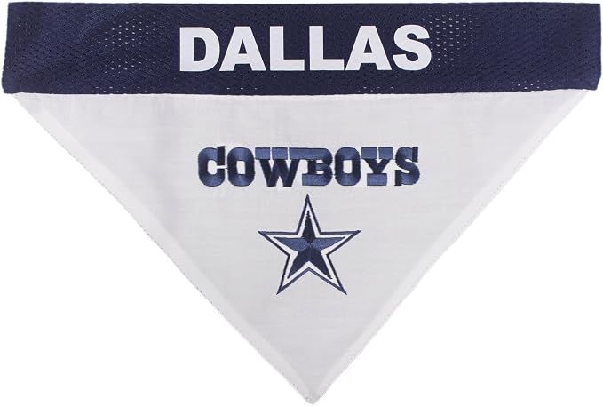 Pets First NFL DOG BANDANA - DALLAS COWBOYS REVERSIBLE PET BANDANA. 2 Sided Sports Bandana with a PREMIUM Embroidery TEAM LOGO, Small/Medium. - 2 Sizes & 32 NFL Teams available, DAL-3217-S-M