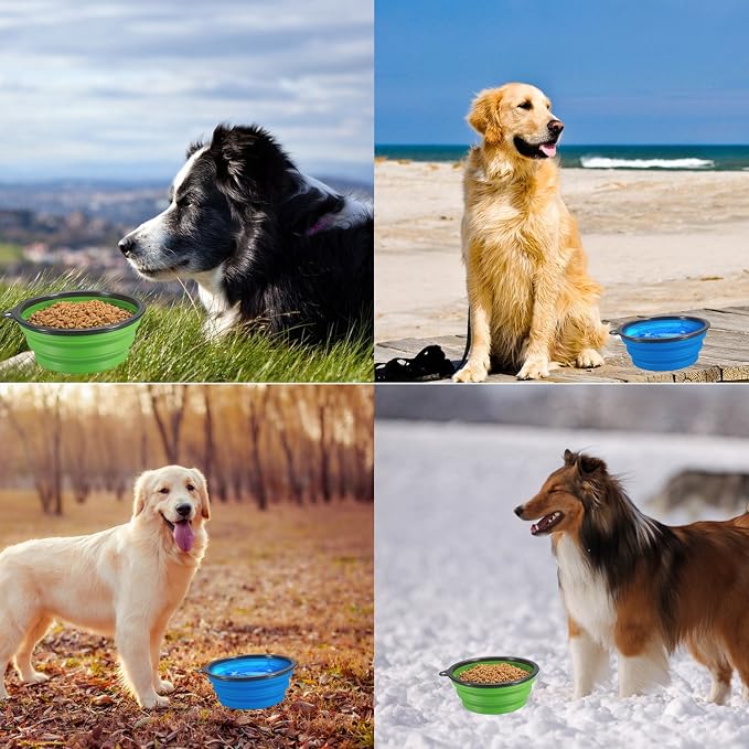 Comsun Collapsible Dog Bowl, Extra Large, 2 Pack, Blue & Green