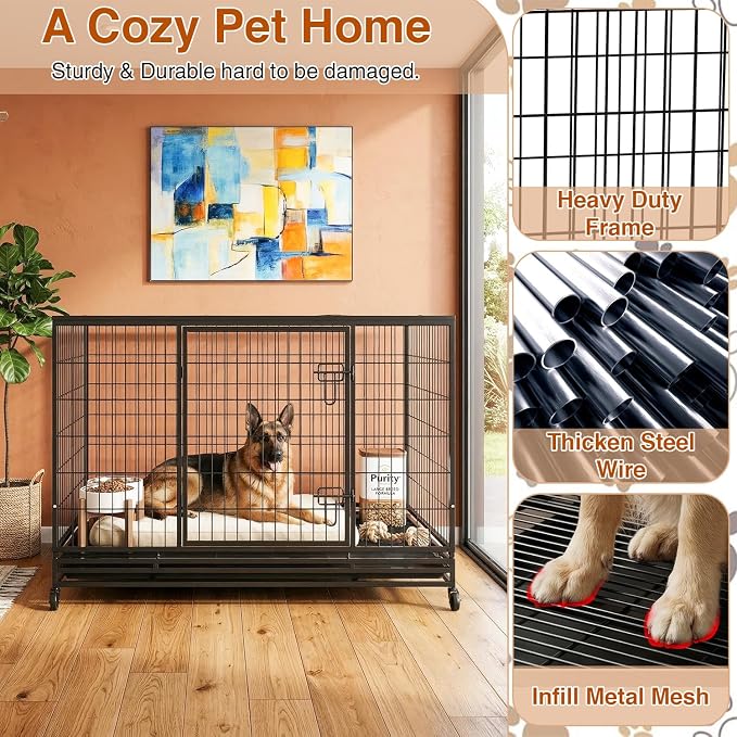 BestPet 48 Inch Heavy Duty Dog Crate, Indestructible Escape-Proof Kennel with Double Door & Removable Tray for Medium to Large Dogs,Black