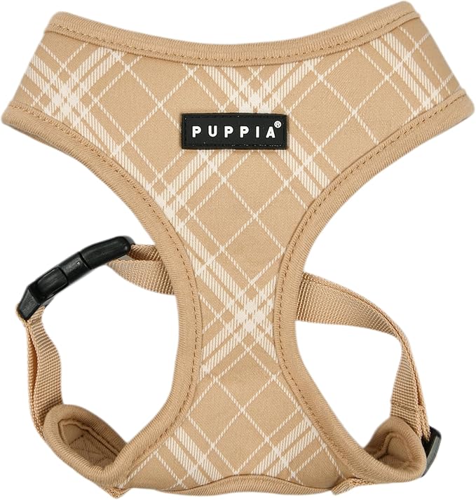Puppia Corwin Dog Harness A (Over-The-Head) Fashionable Checkered Pattern Spring Summer Harness for Small and Medium Dogs, Beige, Medium