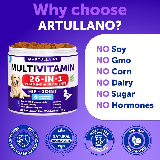 Dog Vitamins - 120 Treats - Dog Multivitamin Supplement - 26 in 1 Nutrients