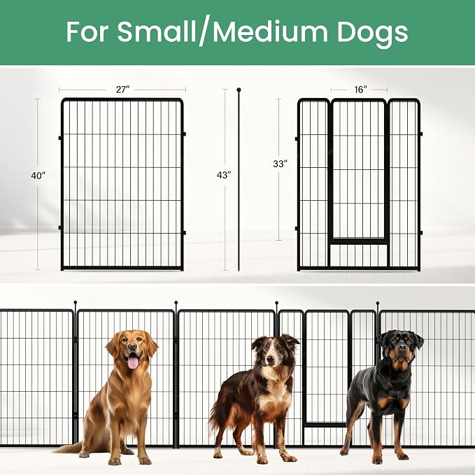 HealSmart Dog Playpen, 40in 8 Panels, Black