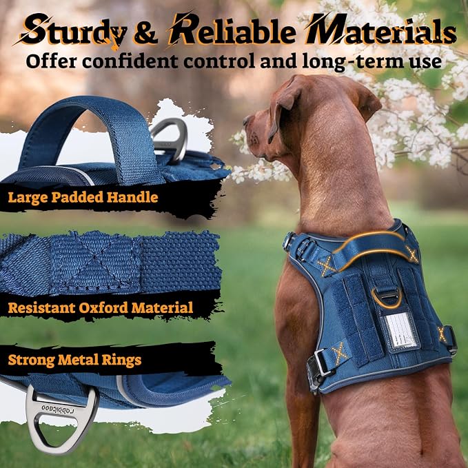 rabbitgoo Tactical Dog Harness Medium Sized, No Pull Service Pet Vest | Military Molle System & Easy Control Handle, Adjustable and Reflective for Walking and Training, Blue, Medium