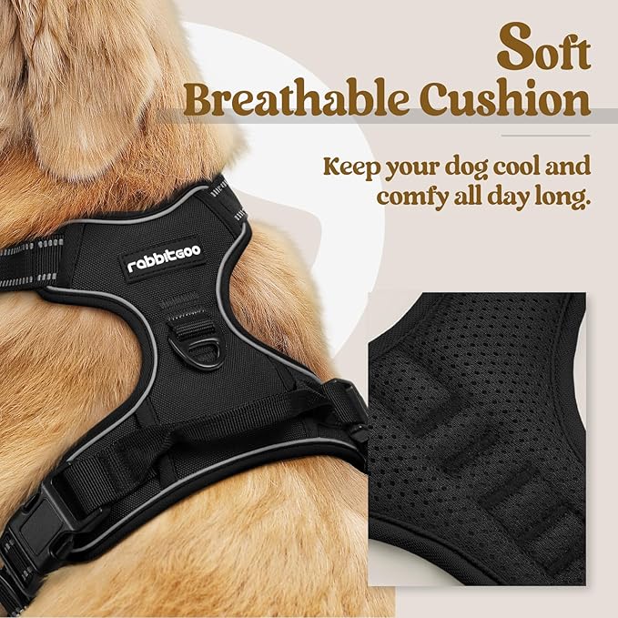 rabbitgoo Dog Harness, No Pull for Large Dogs with 2 Leash Clips, Pet Vest | No Choke with Handle, Adjustable Soft Padded, Reflective, Easy Control for Walking, Black, Large
