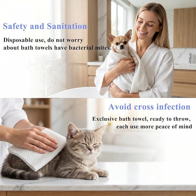 Disposable Pet Bath Towel,15 PCS Portable Pet Grooming Towels,11.8 x 21.6 inch Convenient Pet Cleaning Towel Pet Drying Towels,Absorbent Bath Towel for Small Dog Puppy Cat, White