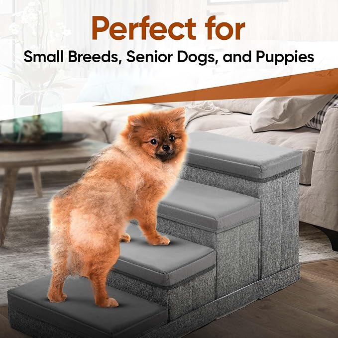 BOSQUE Dog Stairs for High Bed, Foldable Pet Stairs for Small Medium or Large Dogs Puppy with Storage for Bed or Couch, Cat Dog Steps Ramp with Zip up to 200 lbs