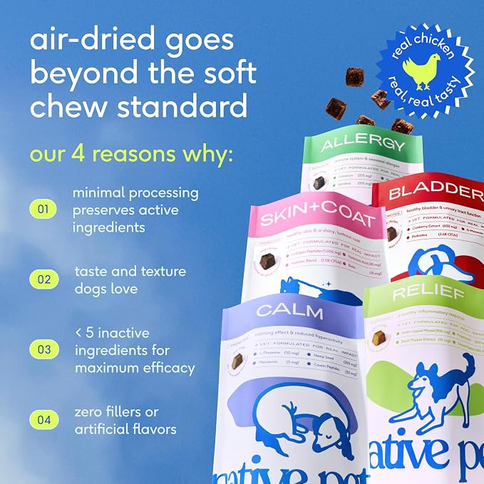 Native Pet Dog Allergy Chews for Medium Breeds - Itchy Skin and Seasonal Itch Support - Colostrum, Probiotics, Spirulina - 30 Chews