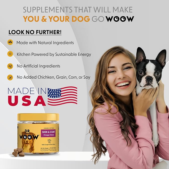 Omega 3 Supplements for Dogs Soft Chews (90 CT) – Skin & Coat Support + Itchy Skin Comfort – Wild Alaskan Salmon Oil + Biotin – Made in USA
