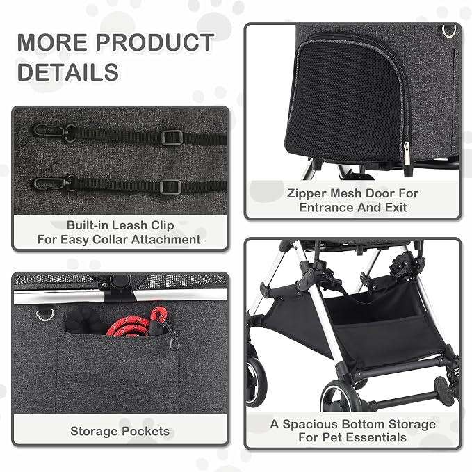 MoNiBloom Folding Jogger Pet Stroller - Dark Gray, Detachable Carrier