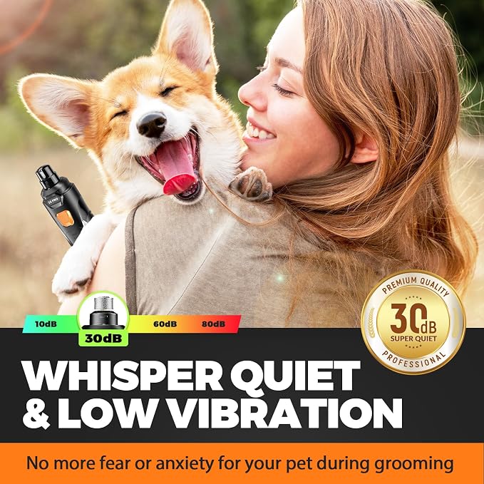 Whisper Quiet Dog Nail Grinder with 4 LED Lights, 3-Speed