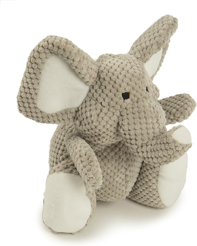 goDog Checkers Elephant Tough Plush Toy with Chew Guard Technology, Durable Checkered Fabric & Squeaker for Active Play, Gray, Large (Pack of 6)