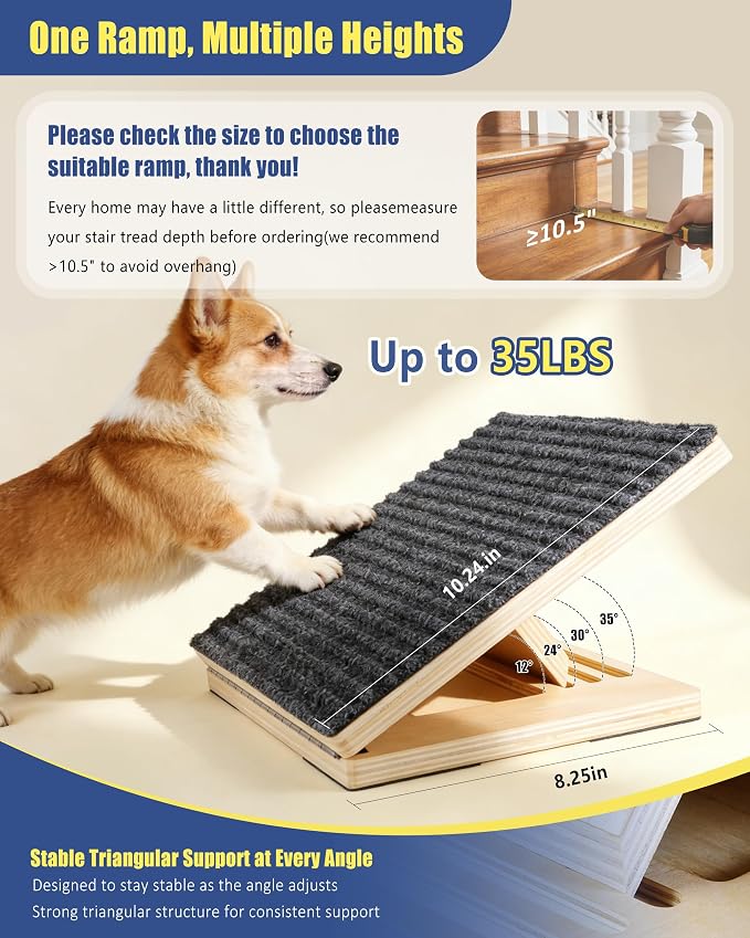 Dog Ramp for Stairs, 6 Pack Wooden Dog Stair Ramps for Small Dogs Only, Foldable Non-Slip Pet Ramp for Longer Indoor Stairs, Adjustable Step Support for Senior & Short-Legged Pets