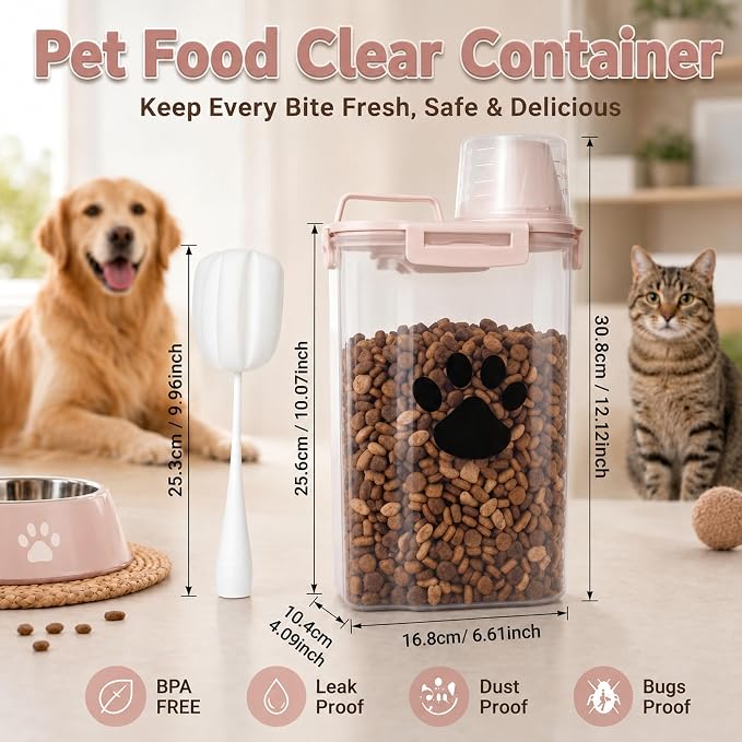 Dog Storage Container with Cleaning Brush and Measuring Cup