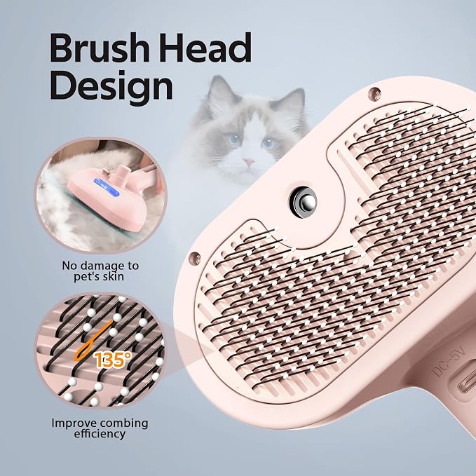 Pet Grooming Brush with Electronic Mist Spray, Red