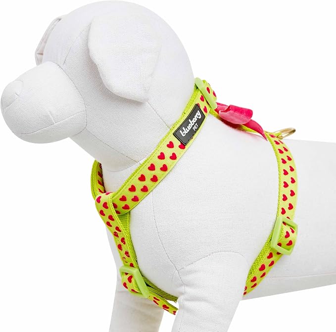 Blueberry Pet H-Shape Dog Harness Heart Flocking Valentine’s Day Adjustable Harnesses with Velvety Bowtie