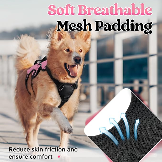 rabbitgoo Escape Proof Dog Harness for X-Large, No Pull with Lift Handle | No Escape, Full Soft Padded, Reflective Adjustable Vest, Leash Clip for Walking Hiking Training, Pink, X-Large
