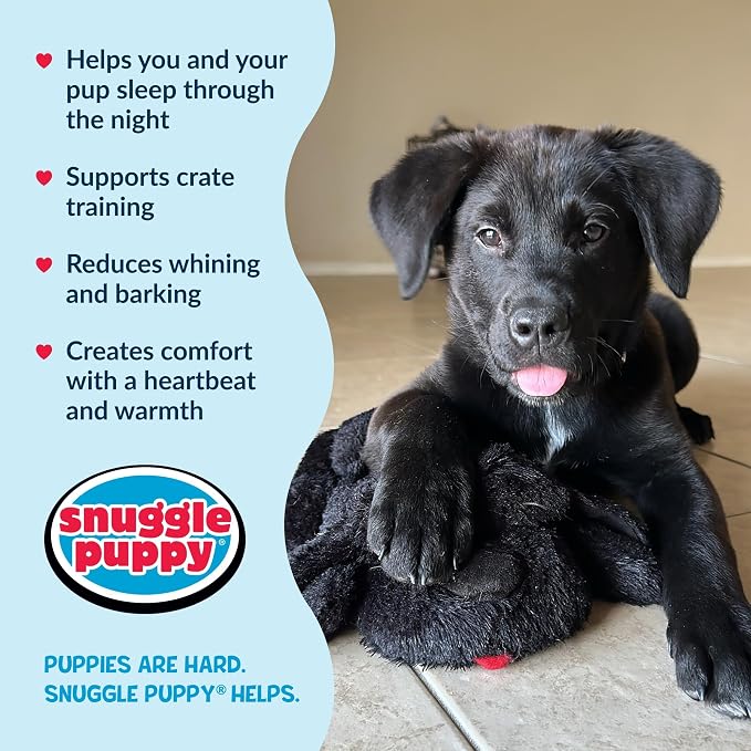 Snuggle Puppy Heartbeat Dog Toy for Puppies, Real-Feel Heartbeat, Calming Sleep Aid and Crate Training Comfort Toy with Heat Pack, Black Plush Design | Calming heartbeat toy, crate training comfort, heat pack, new puppy essentials, first nights, sleep,...