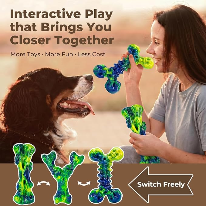Kseroo Dog Chew Toys, 3-Pack, Peanut Butter, Medium & Large Dogs, Green | Indestructible, Heavy Duty, Rock-Hard Solid Nylon Bones for Medium/Large Dogs 25-100lbs, Tough, Long-Lasting, Keep Them Busy