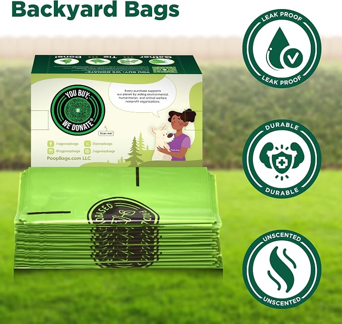 The Original Poop Bags® 38% USDA Certified Plant-Based Arm-Slot Poop Bags – Extra-Large 12x24" Bags with Built-In Arm Slot for Backyard Cleanups – Unscented (32 Count)