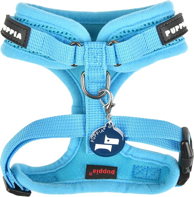 Puppia Soft Superior Dog Harness Air Mesh Over-The-Head All Season No Pull No Choke Walking Training Adjustable Neck & Chest for Small & Medium Dog - Sky Blue - L