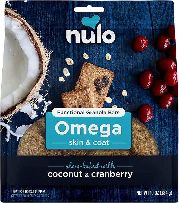 Nulo Functional Granola Bars, Healthy Dog Treats, Oven Baked, Made with Prebiotics and Probiotics, Contains No Added Salt, Sugar, or Molasses, 10 Ounce Bag