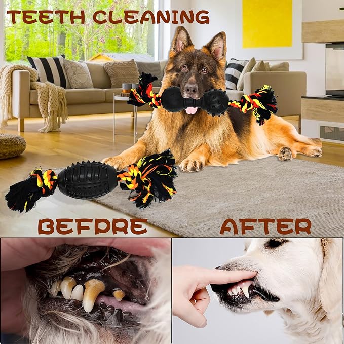 Yipetor Durable Dog Chew Toys 6 Pack, Cotton Rope Rubber Dog Toys | anti boredom, tug of war, machine washable, teeth cleaning, chew toy, ourdoors fetching, separation anxiety