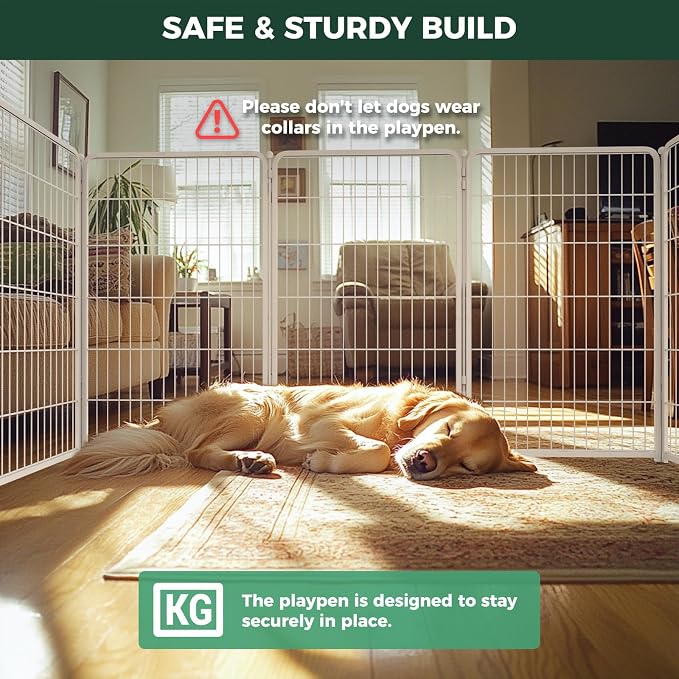FXW Homeplus Unleashed Indoor Dog Playpen - Stress-Free and Safe Play, Heavy Duty 45 Inch 32 Panels Dog Pen for Large Dogs, White│Patented
