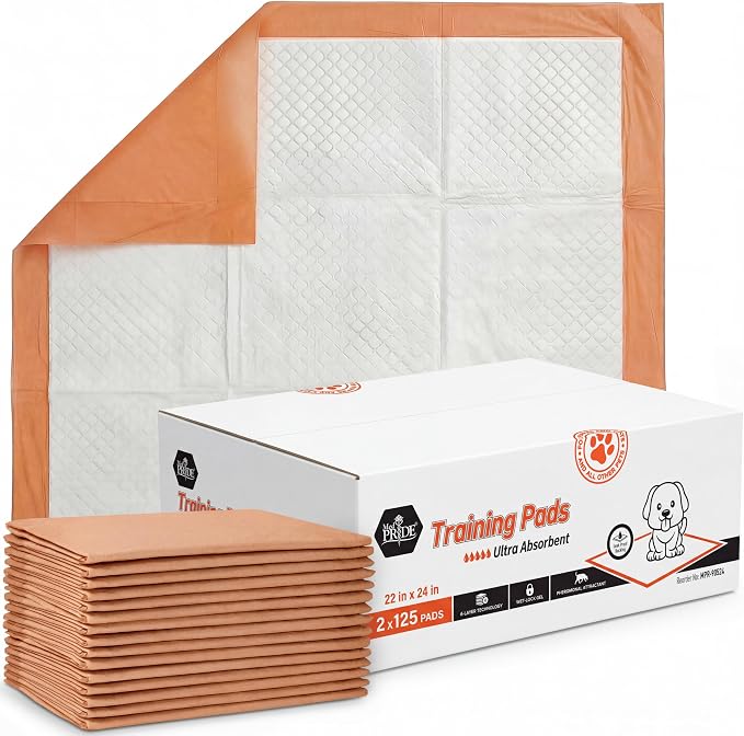 MED PRIDE Dog Training Pads with Attractant, Puppy Pee Pads, 22 x 24 Inch Disposable Potty Pads, 6-Layer Ultra Absorbent Leakproof Waterproof Pet Pads for Dogs, Cats & Small Pets (125)