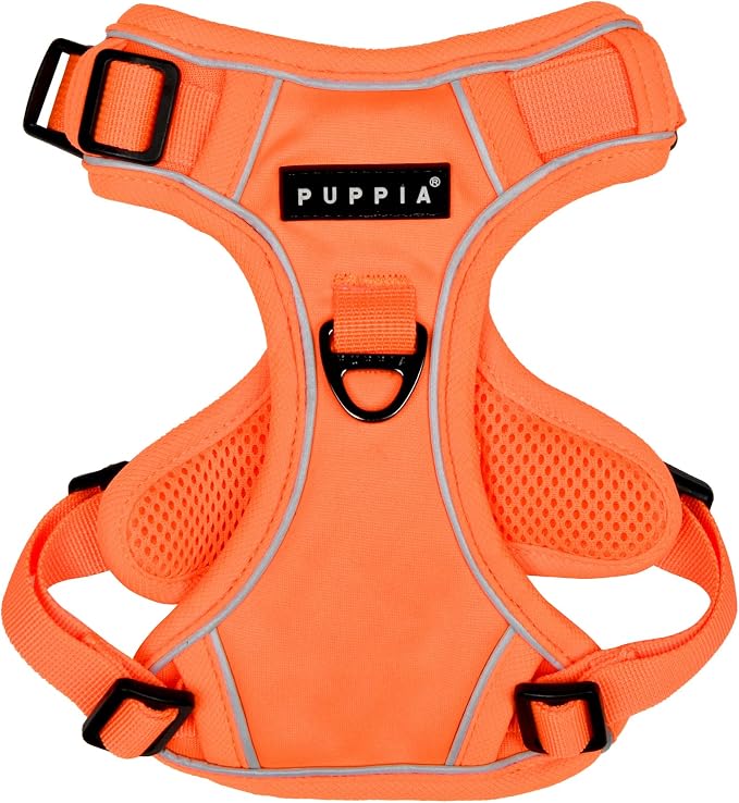 Puppia Neon Dog Harness H Sturdy Adjustable Neck and Chest Reflective Front and Back D-Ring for Small and Medium Dogs, Orange, Medium