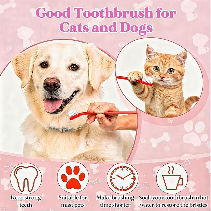 200Pcs Dog Toothbrushes, Dual Headed Dog Tooth Brush Bulk, Long Handle Plastic Pet Toothbrush for Large Small Dogs Cats Puppy Teeth Cleaning Dental Care Supplies 8 Colors