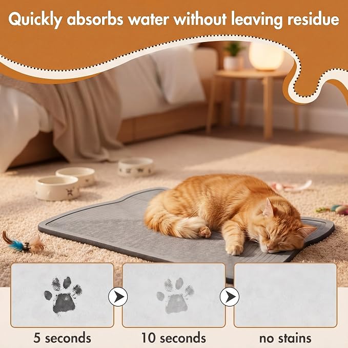 Stone Mat for Dog and Cat Water Bowls 16.5 x 9.5 Inch Absorbent Feeding Mat Quick Drying Tray for Small Medium Pet Water Fountains Diatomaceous Earth Accessories for Messy Drinkers